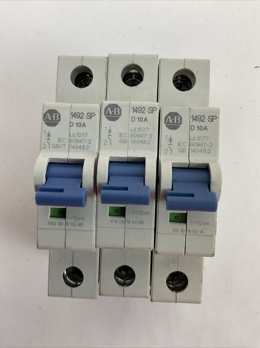 ALLEN BRADLEY 1492-SPM1D100 CIRCUIT BREAKER 277VAC 48VDC SER D 10A (LOT OF 3)