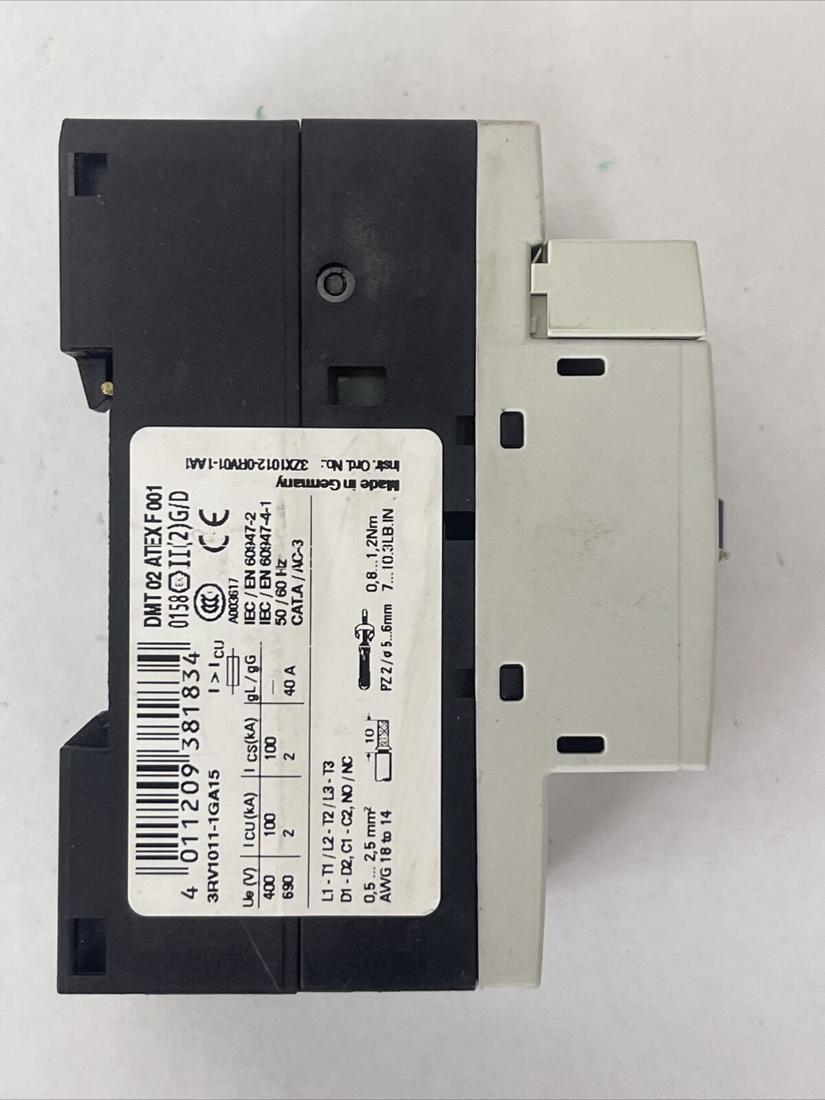 SIEMENS 3RV1011-1GA15 MOTOR PROTECTION CLASS 10 600VAC 5HP 82A TRIP 4.5-6.3A