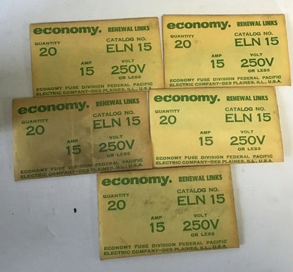 ECONOMY ELN 15 RENEWAL FUSE LINKS 15A 250VOLT CLASS H ***LOTOF100***