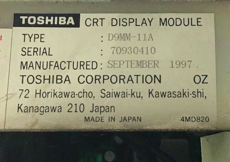 Fanuc XA02B-0120-CE51 #18T W/Toshiba Screen D9MM-11A