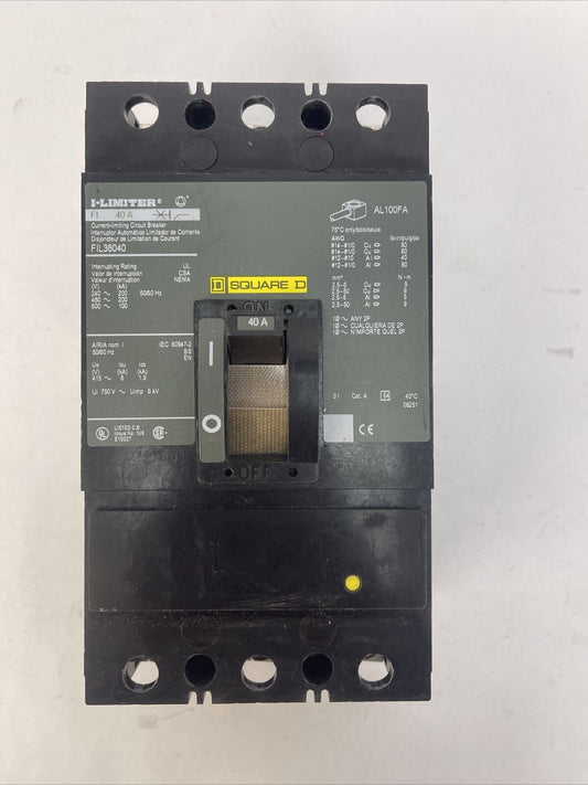 SQUARE D FIL36040 I-LIMITER CIRCUIT BREAKER 600VAC 40AMP 3POLE