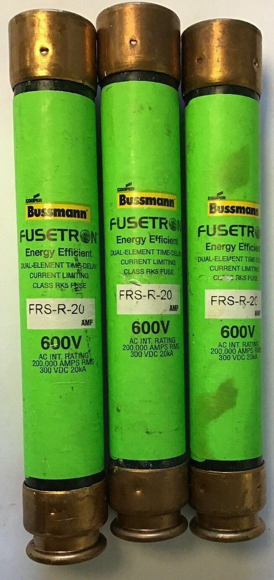 BUSSMAN FRS-R-20 AMP FUSETRON ENERGY EFF. 600V DUAL-ELEM TIME DELAY CLASS RK5