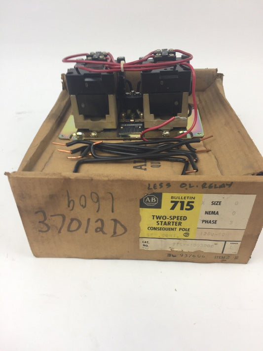 ALLEN BRADLEY 715X-A0D3000 TWO SPEED STARTER SIZE 0 PHASE 3 120V 60HZ NO CONTACT