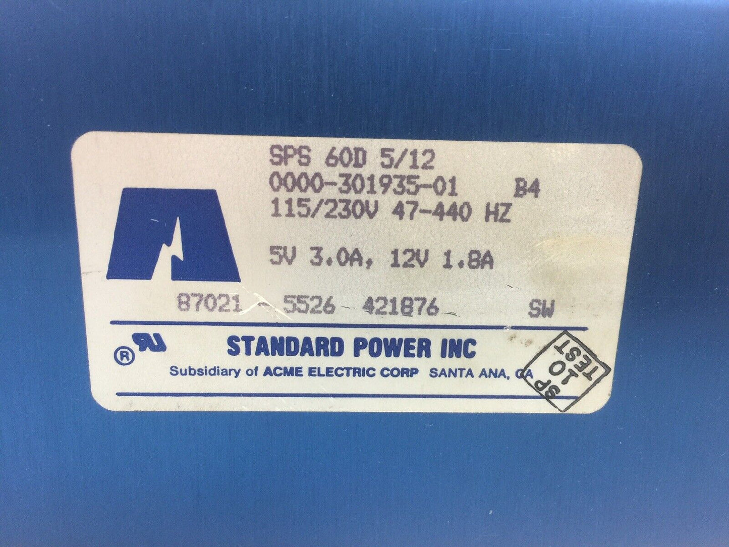 STANDARD POWER SPS 60D 5/12 POWER SUPPLY 115/230V 47-440HZ 5V 3.0A 12V 1.8A