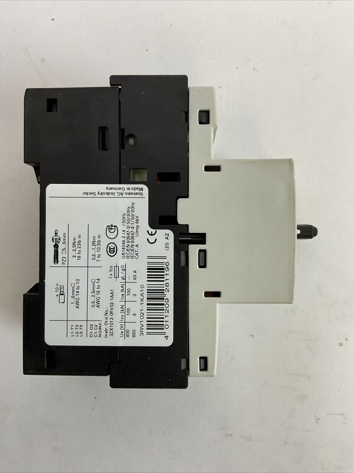 SIEMENS 3RV2021-1KA10 9-12,5A CIRCUIT BREAKER