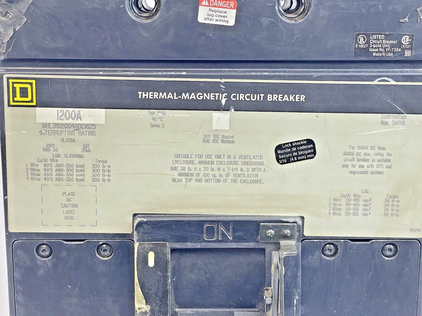 SQUARE D - MHL36120040DC1625 - CIRCUIT BREAKER - 1200 A, 600 VAC, 3 POLE