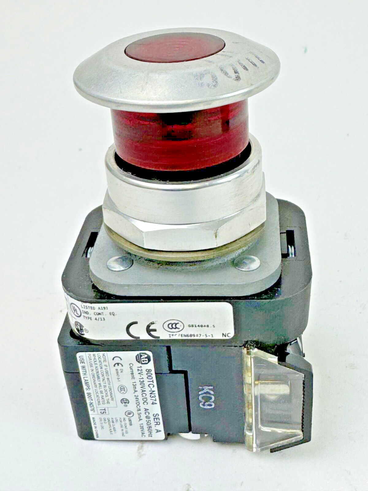 ALLEN-BRADLEY - 800TC-FXQH2RA1 SER. U - RED MUSHROOM PUSH/PULL BUTTON W/ BLOCK