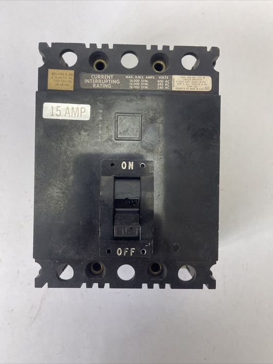 Square D FAL36015 15 amp 3 pole 600vac CIRCUIT BREAKER