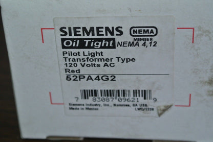 SIEMENS 52PA4G2 - PILOT LIGHT, TRANSFORMER TYPE - 120VAC - RED - NEW SURPLUS