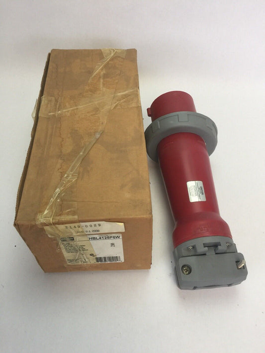 HUBBELL HBL4125P6W PLUG WATERTIGHT 125A 380/416VAC 3 POLE 4 WIRING GROUNDING IEC