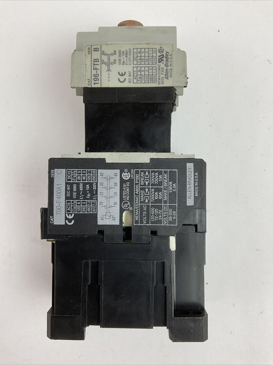 ALLEN BRADLEY 700-F400A1 SER C CONTACTOR 600VAC 300VDC COIL 120V 196-FTB SER B