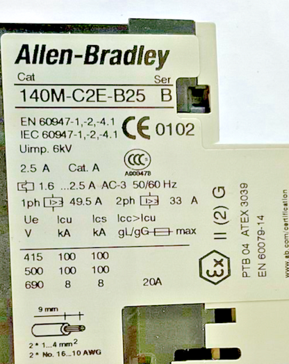 ALLEN BRADLEY 140M-C2E-B25 CONTACTOR SER.B W/ 140M-C-A AUX. CONTACT SER.A