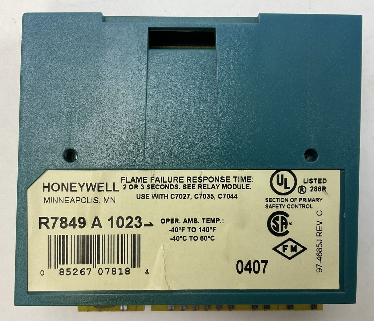 HONEYWELL R7849 A 1023 ULTRAVIOLET FLAME AMPLIFIER REV C R7849A1023