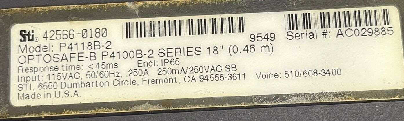 STI P4118B-2 LIGHT CURTAIN CONTROLLER 42566-0180 OPTOSAFE P4100B-2 SERIES