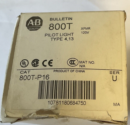 ALLEN BRADLEY 800T-P16 PILOT LIGHT SER.U 120V 50/60HZ MISSING COVER.
