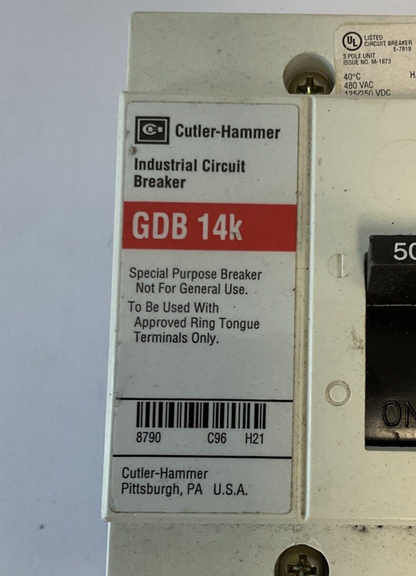 WESTINGHOUSE GDB 14K CIRCUIT BREAKER 50A 480VAC 3POLE 50/60HZ GDB3050