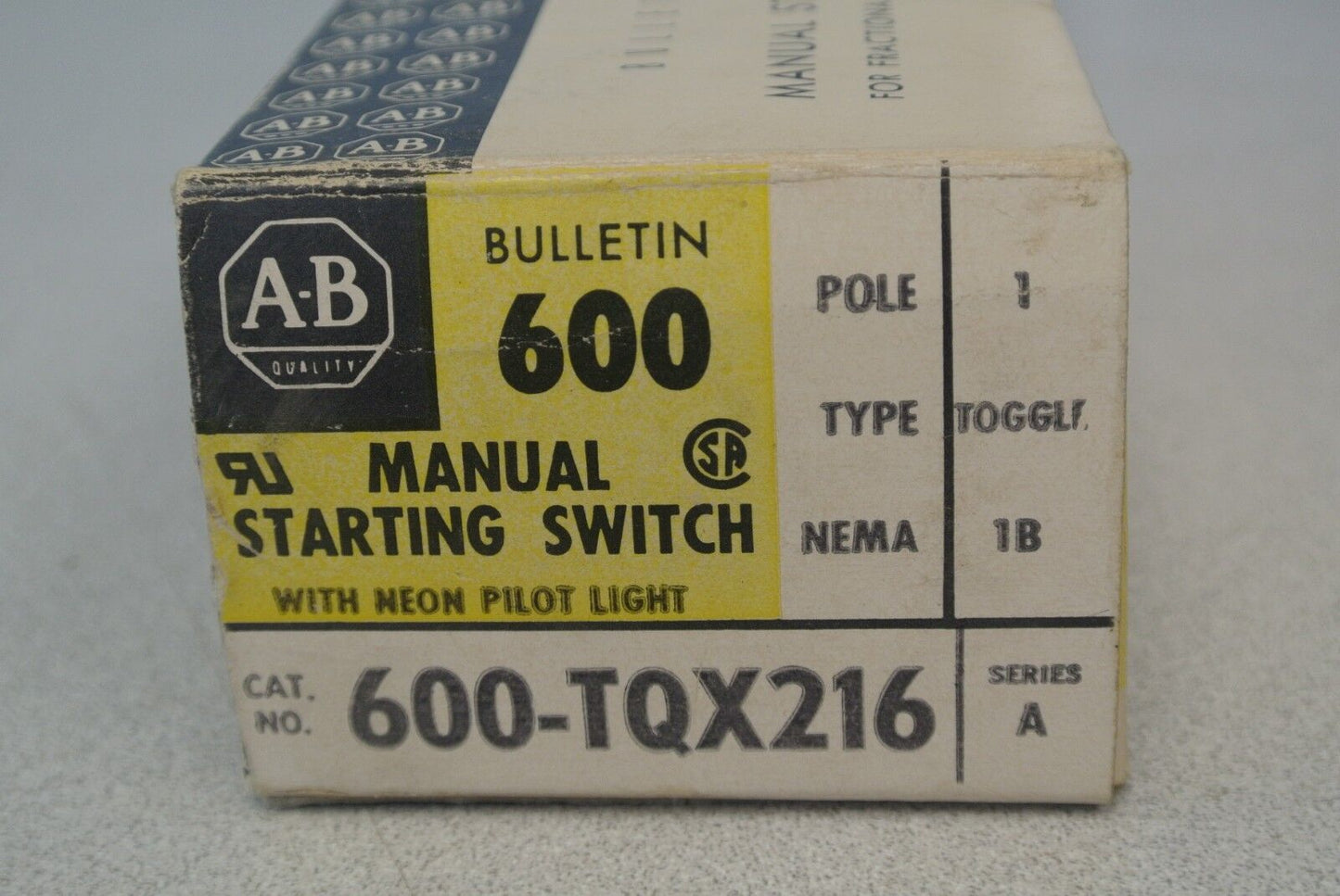 ALLEN-BRADLEY 600-TQX216 / MANUAL MOTOR STARTING SWITCH, TOGGLE / NEW SURPLUS