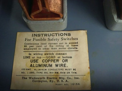 WADSWORTH 3810N FUSIBLE SERVICE DISCONNECT 3PH 4 WIRE 100A 120/240VAC 5