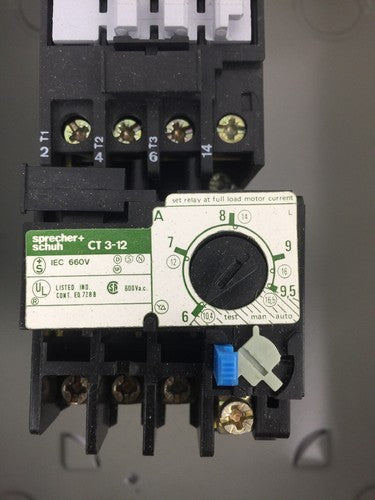 SPRECHER + SCHUH CA3-12 CONTACTOR CT3-12 OVERLOAD RELAY WITH ENCLOSURE RESET 2