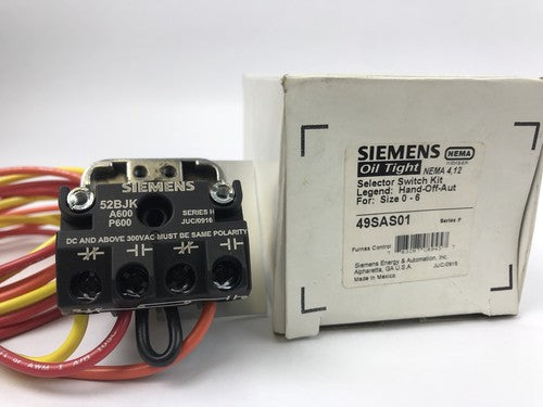 SIEMENS 49SAS01 SELECTOR SWITCH KIT, HAND-OFF-AUTO, FOR SIZE 0-6, *NEW*0