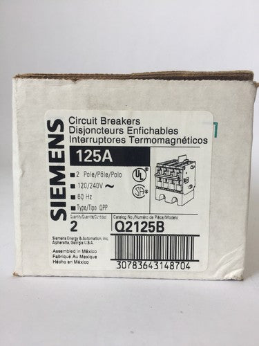 SIEMENS Q2125B CIRCUIT BREAKER 125A 2 POLE 120/240VAC 60HZ TYPE QPP BOX OF 20