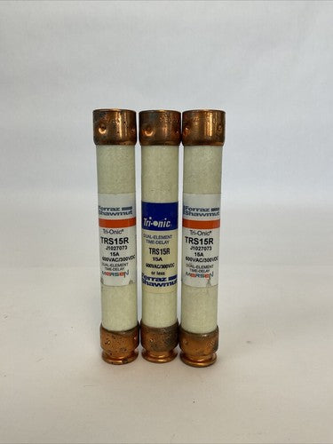 FERRAZ SHAWMUT TRS15R 15A 600VAC 300VDC TRI-ONIC FUSE DUAL ELEMENT (LOT OF 3)0