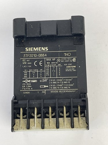 SIEMENS - 3TF2010-0BB4 - CONTACTOR - SIZE 00, 3-POLE AC-3, 4KW/400V, DC 24V1