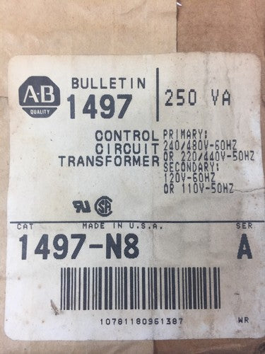 ALLEN BRADLEY 1497-N8 CONTROL CIRCUIT TRANSFORMER .250 KVA 240/480V 60HZ SER A1