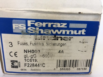 FERRAZ SHAWMUT LINDNER NH000 4A gL/gG 690VAC 80kA Cd/Pb FREE 1C619 F228441 FUSE0