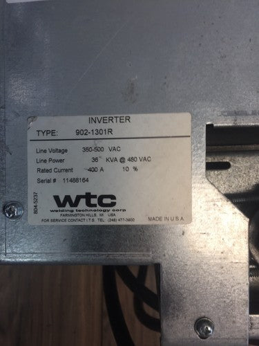 WELDING TECHNOLOGY 902-1301R GEN6 MFDC INVERTER 350-500 VAC 36 KVA@480 VAC 400 A1