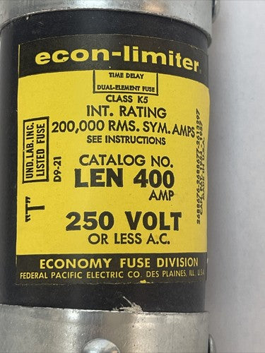 ECONOMY LEN 400 ECON-LIMITER TIME-DELAY DUAL ELEMENT CLASS RK5 FUSE 400A 250VAC1