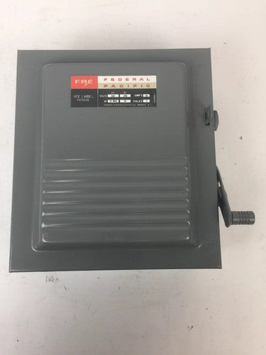 FPE 7632 TYPE LD SAFETY SWITCH 60AMP 250VDC 240VAC 3 POLE 10-15HP 2