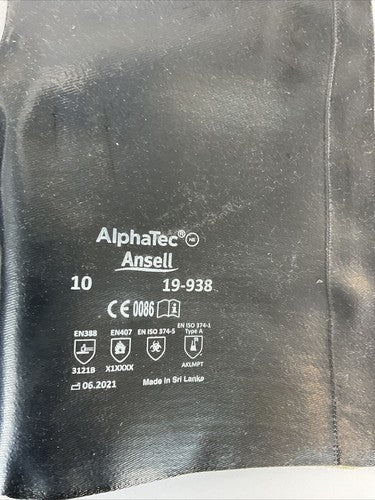 ALPHATEC ANSELL 19-938 CHEMICAL RESISTANT GLOVES SZ 10 X 18"1