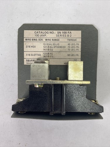 SQUARE D SN100FA,SER.B2 GROUNDABLE NEUTRAL ASSEMBLY,100A, 277/480VAC,125/250VDC,0