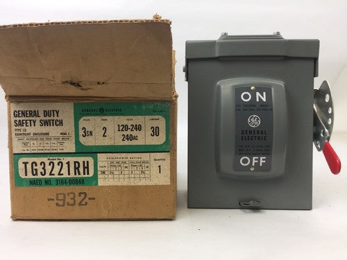 GE TG3221RH GENERAL DUTY SAFETY SWITCH 3SN POLES 120-240 VOLTS 240AC 30AMPS0