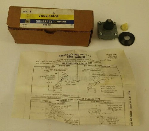SQUARE D 31032-343-52 TOP ROLLER PLUNGER LIMIT SWITCH HEAD 31032343520
