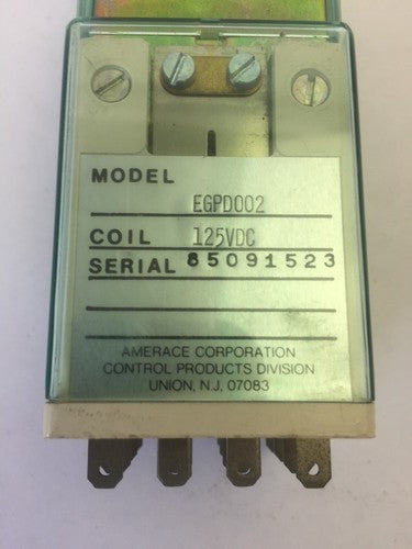 AGASTAT EGPD002 RELAY COIL 125VDC1
