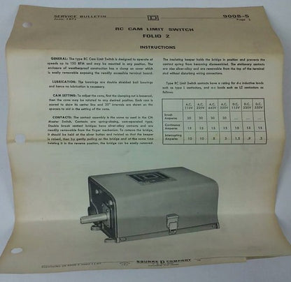 SQUARE D ROTATING CAM LIMIT SWITCH CLASS 9008, TYPE RC-114AW, SER. FOL-2, 600V11