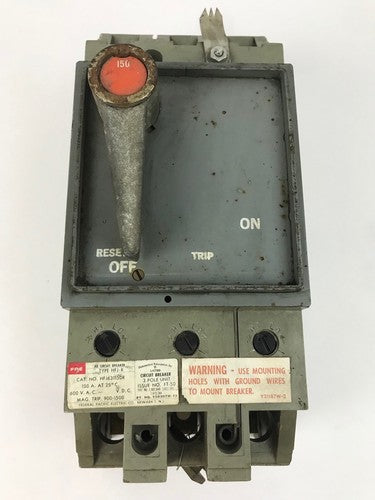 FPE HFJ631150R CIRCUIT BREAKER TYPE HFJ-R 3 POLE 600 V.A.C. MAG TRIP 900-15000