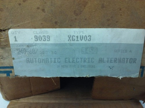 SQUARE D CLASS 9039 TYPE XG1V03, SER. A, 240V COIL RATING, TYPE 1 ENCLOSURE, NEW1