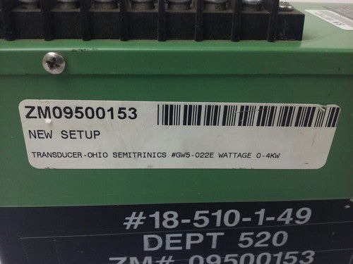 OHIO SEMITRONIC, GW5-022E AC WATT TRANDUCER, 3PH, 3W, TWO ELEMENT, 0-150V, 0-20A5