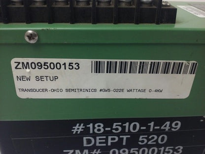 OHIO SEMITRONIC, GW5-022E AC WATT TRANDUCER, 3PH, 3W, TWO ELEMENT, 0-150V, 0-20A5
