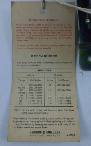 SQUARE D AC MAGNETIC RELAY CLASS 8501 TYPE AO-40, SERIES C, 4 POLE, 10AMPS, NEW2