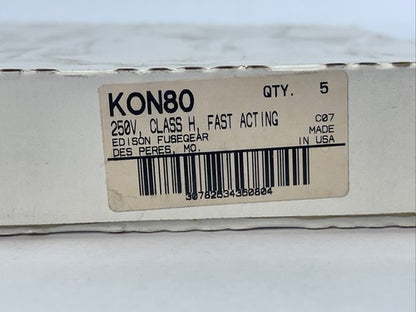 EDISON FUSEGEAR KON80 FUSE 250V CLASS H FAST ACTING 80AMP (5 TOTAL IN THE BOX)1