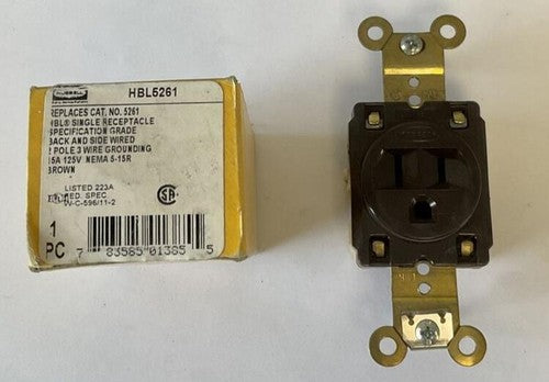 HUBBELL SINGLE RECEPTACLE 2POLE 3 WIRE 15A 125V0
