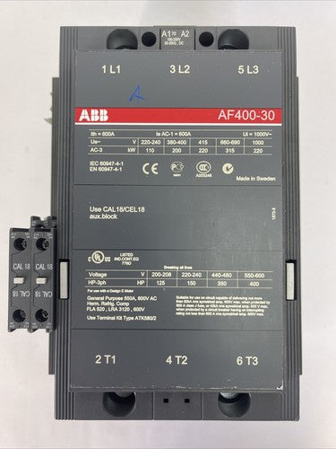 ABB AF400-30 CONTACTOR 600VAC 400HP 3POLE 3PH 550A COIL 100-250VDC 50-60hz0