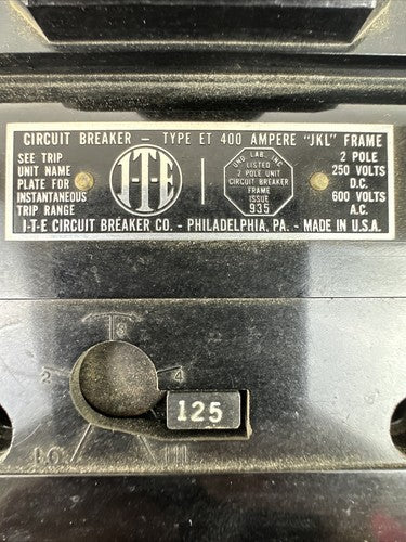 ITE ET5715 400A CIRCUIT BREAKER FRAME 250VDC 600VAC 2POLE W/ 125A TRIP UNIT1