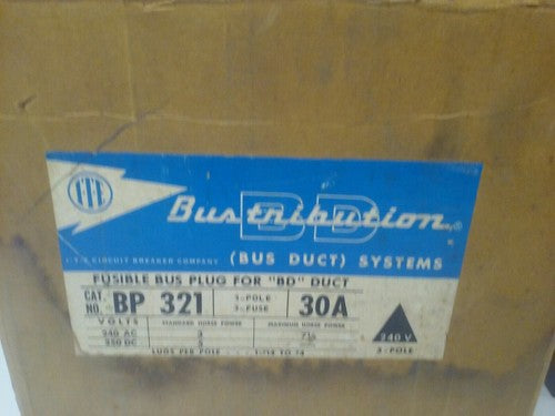 ITE BULLDOG BP321 FUSIBLE BUS PLUG BD DUCT 3PH 240V 30A 7.5HP1
