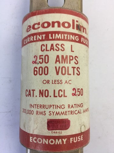 ECONOMY LCL250 ECONOLIM CURRENT LIMITING FUSE 250AMP 600VAC CLASS L1