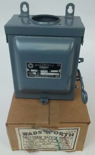 WADSWORTH RN25 SER. SH SAFETY SWITCH 3P,30A, 125-250V, 2 PLUG, TYPE 3R RAINPROOF0